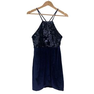 Tobi Women’s Size Small Blue Make a Toast Sequin Bodice Velvet Mini Party Dress